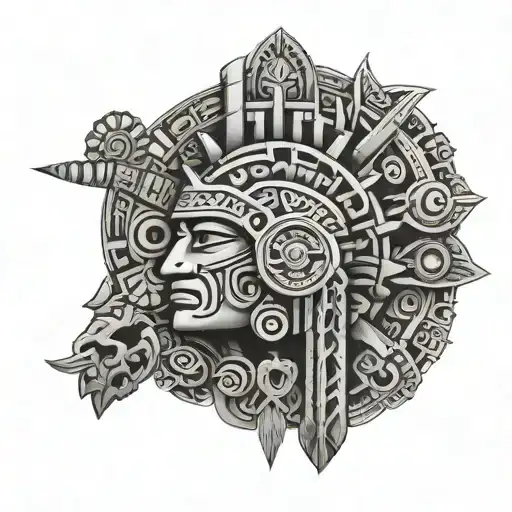 Mayan Aztec And Incan Symbols United In A Similar Way To Polynesian Tattoos On A Full Arm Sleeve