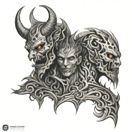 Full Neck Tattoo With Demons And Fire