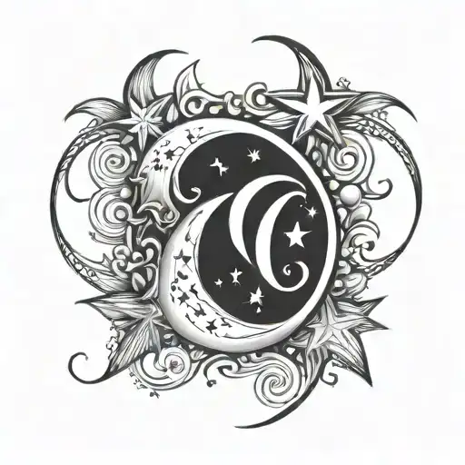 Stars And Moon Initials C O