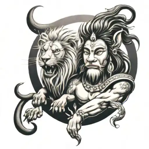 Shiva With A Lion Surrounded