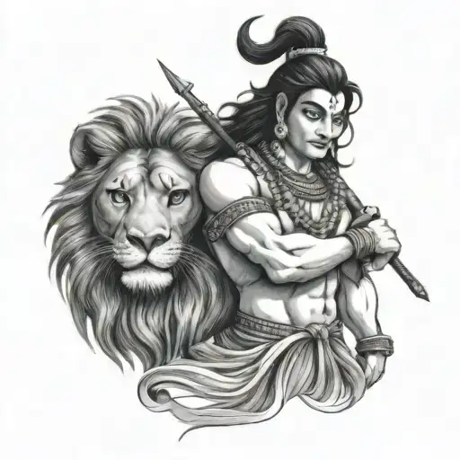 Lord Shiva With A Lion In The Background