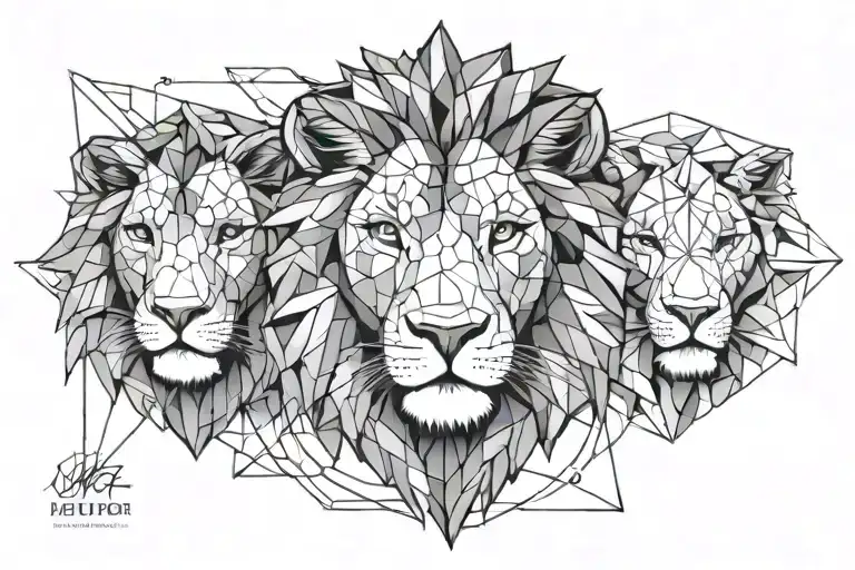 Half Geometric Lion Face Half Geometric Lamb Face