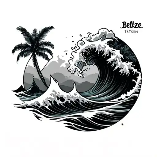 Belize Map And Ocean Wave