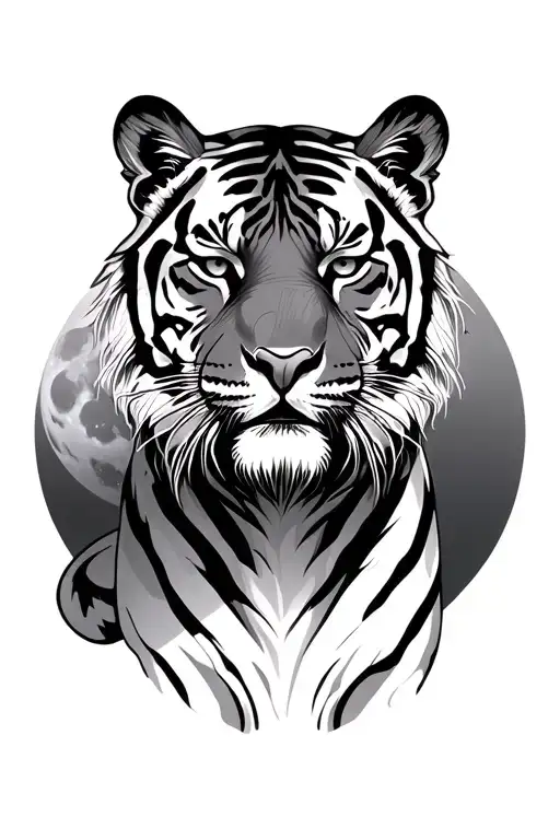 Tiger With A Full Moon In The Background