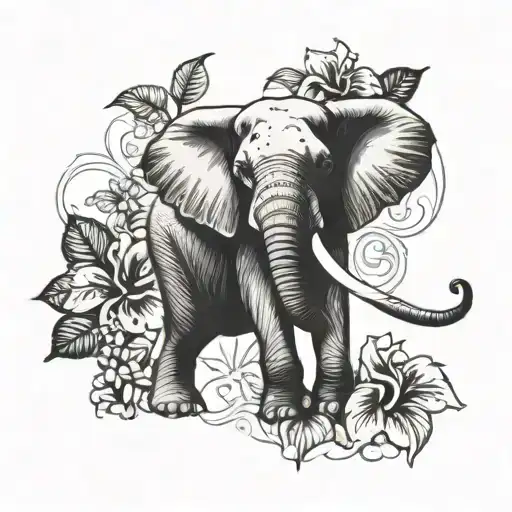 Elephant And Hibiscus