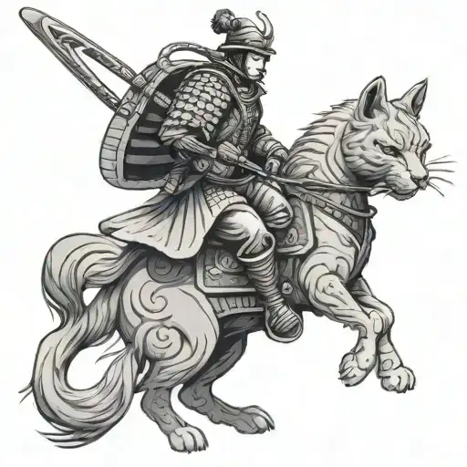 Samurai Riding A Cat