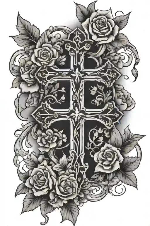 Cross With Flowers Wrapping Tree Branches Shaped Like