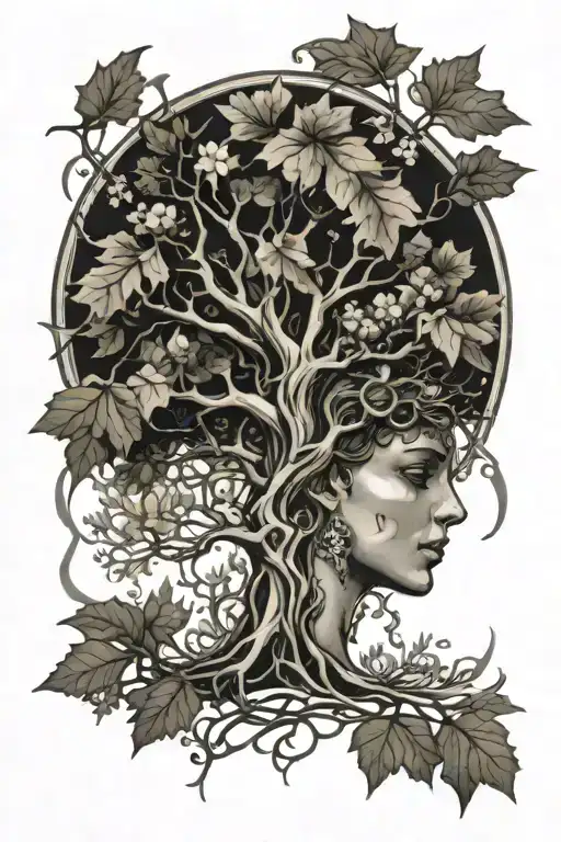 Alphonse Mucha Style Oak Tree
