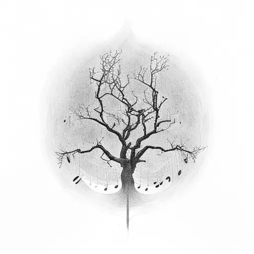 A Tree Made Up Of Musical Notes In A Black-grey Style