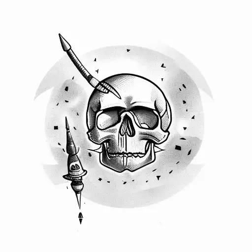 Skull With Rocket Going Through It