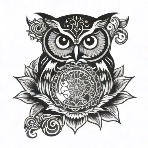 Vishuddha Chakra With Owl Tattoo Design