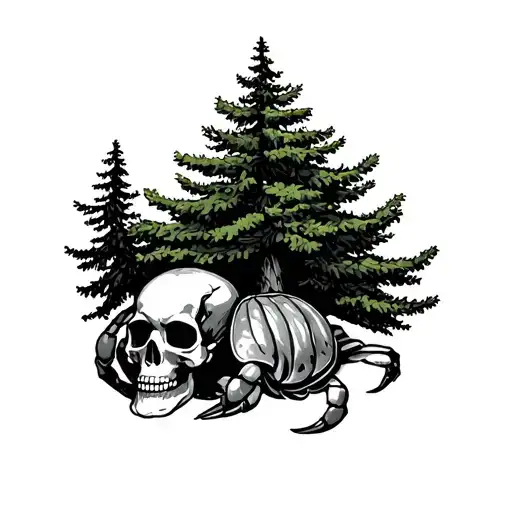 Hermit Crab With Skull Shell And An Evergreen Tree