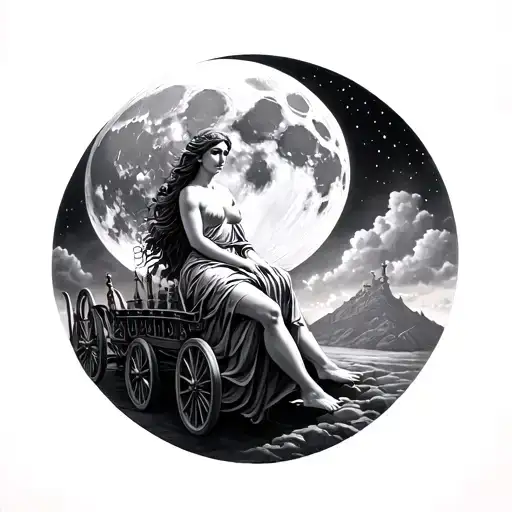 Selene The Greek Goddess Of The Moon In Her Chariot Far Away
