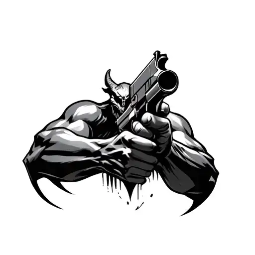 Demon Holding Gun Pointed Out