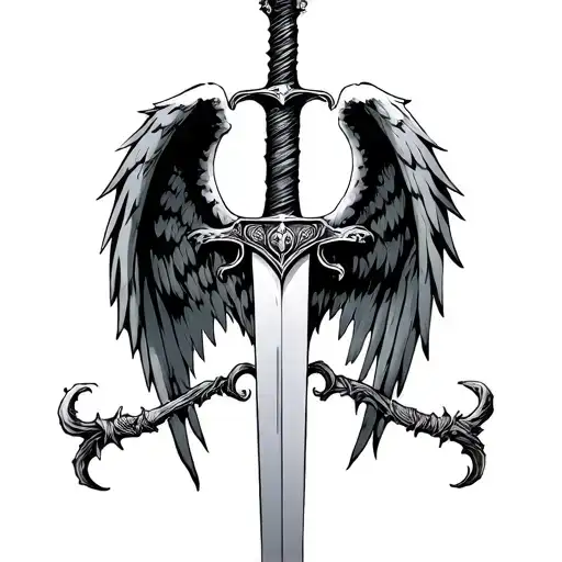 Sword With Angel And Devil Wings Spread Wide