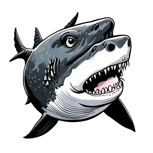 Simple Cartoon Outline Whale Shark With Cow Head