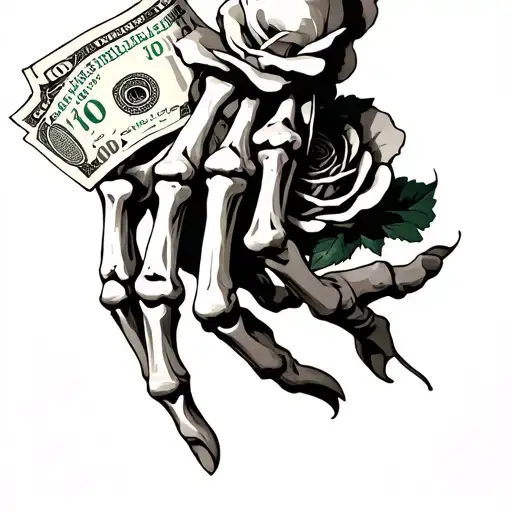 Skeleton Hand With 100 Dollar Bill Rose