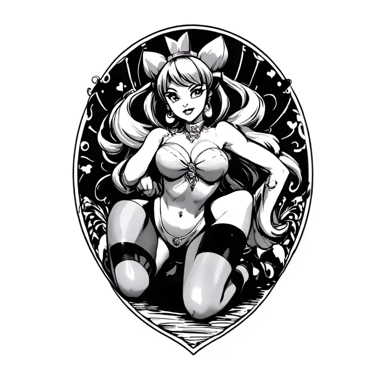 Anime Bowsette Wearing Stockings And High Heels Posing In A Sexy Kneeling Position