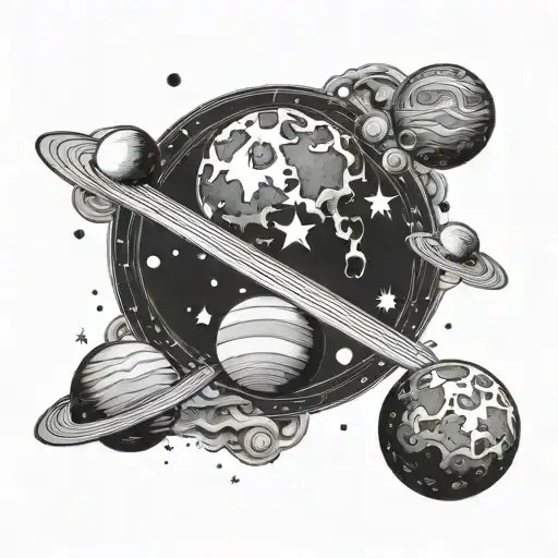 Planets Moon And Stars Around It Luminous Points