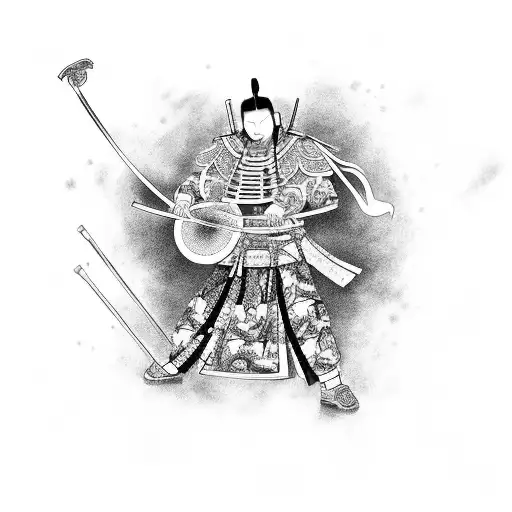 An Intricate Japanese-inspired Tattoo Featuring A Samurai Warrior Playing A Musical Instrument