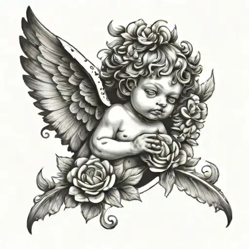 Sleeve With Evil Cherub And Flowers