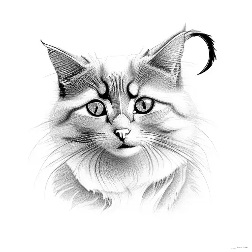 A Stylized Black And Grey Tattoo Of A Cat Nestled Within The Branches Of A Willow Tree