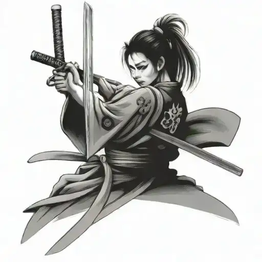 Female Samurai Warrior Holding Katana Sword