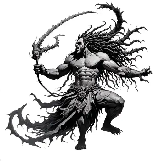 Dreadloc Warrior Battling Demons