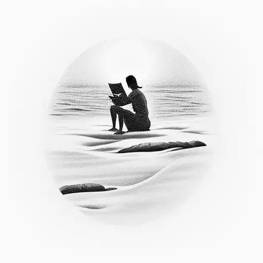 A Silhouette Of A Person Reading On A Beach At Sunset