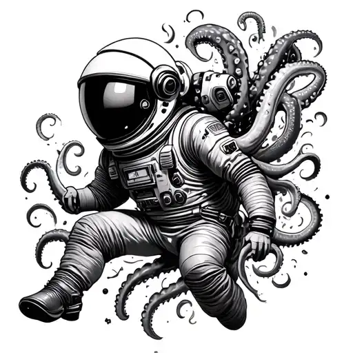Astronaut Floating In Space With Tentacles Breaking Through Helmet