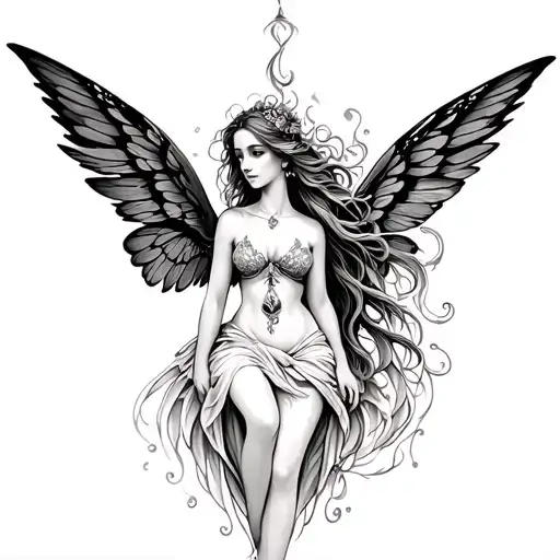 Unalome With Fairy Angel In It For Women In Ankle