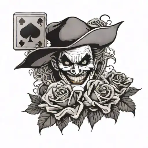Joker Holding Playing Cards With Rose