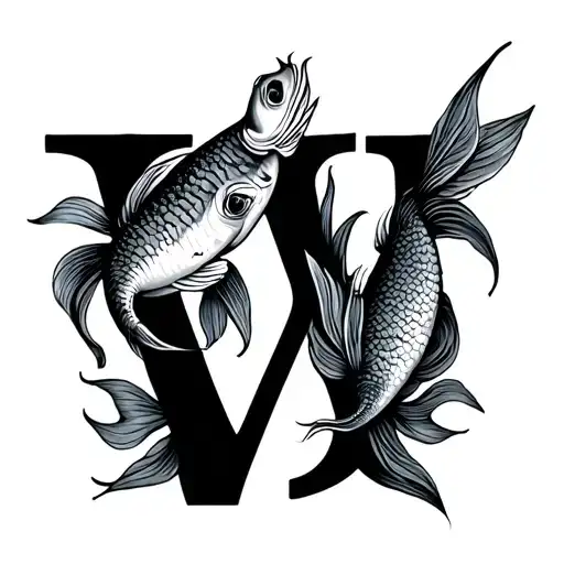 Pisces With Alphabet V Letter Hugging