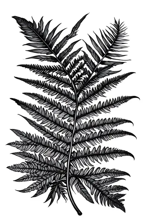 Ferns And Plants Around A Feather