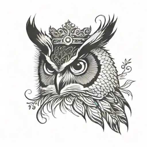 Owl Head With Peacock Feather Crown Held