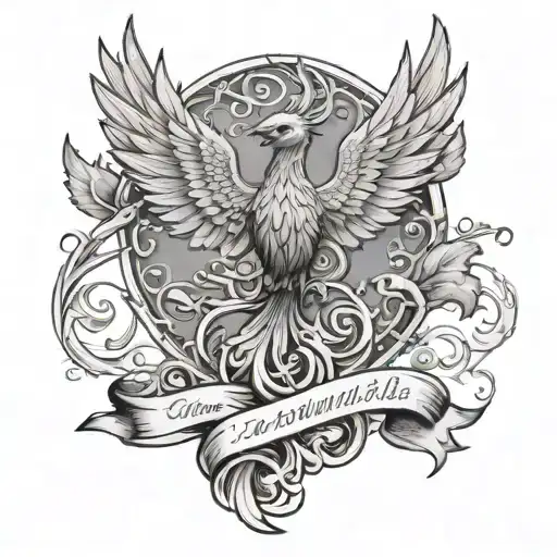 A Phoenix With Outstretched Wings Emerging From The Torso With The Names Allana And Annabelle