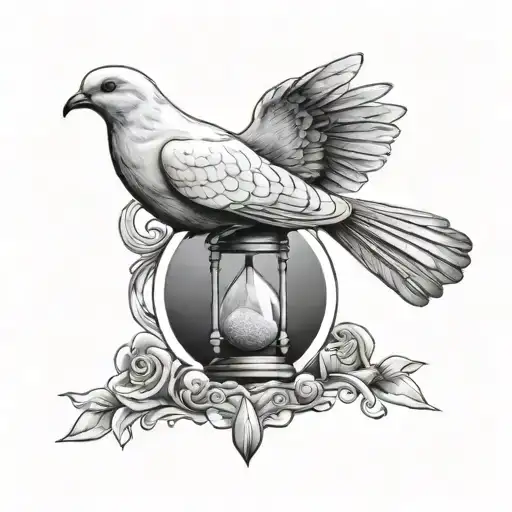 Realistic Dove And Hourglass On The Arm Sleeve