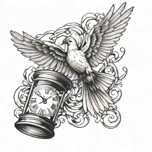 Realistic Flying Dove And Tilted Hourglass On The Arm Sleeve