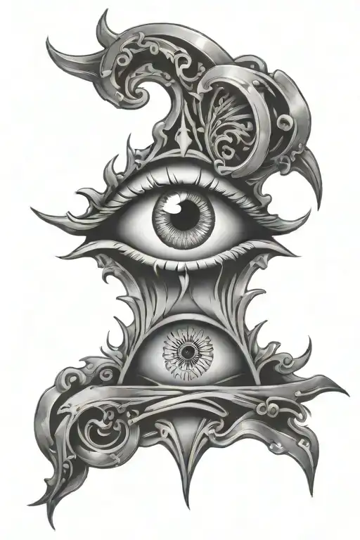 Religious Tattoo With An Eye In The Middle It Is Surrounded