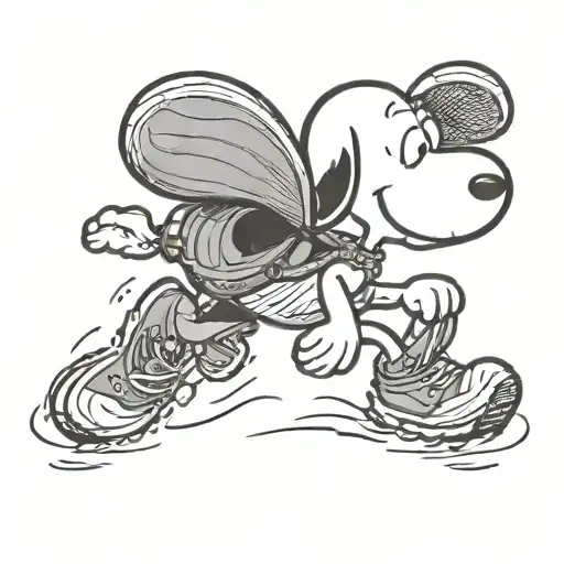 Snoopy Running Freely In Running Shoes But Design It Like The Original Cartoon