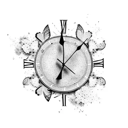 Shattered Clock With Doves Flying Out Of It Surrounded By Flowers