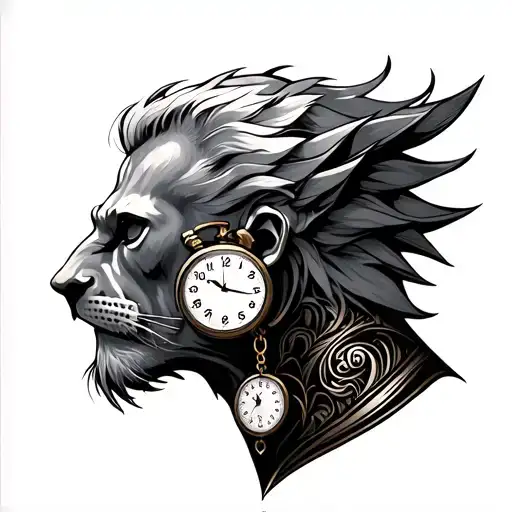 Leon's Head With A Clock Hanging In The Neck