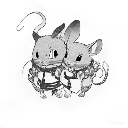 A Tattoo Combining Elements Of Naruto And Mice In A Black-grey Style