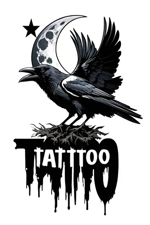 Raven And Moon With Text