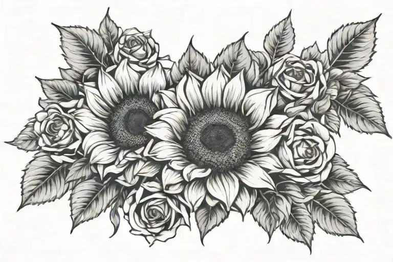Sunflower And Rose Cluster