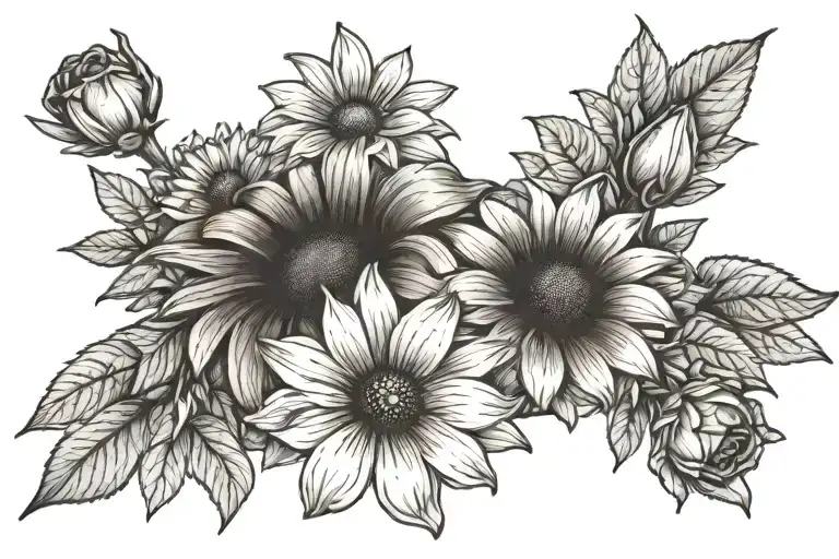 Brown Eyed Susan And Rose Cluster