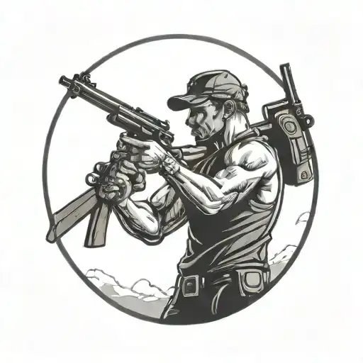 A Silhouette Of A Fitness Coach Holding A Gun Under The Moonlit Sky