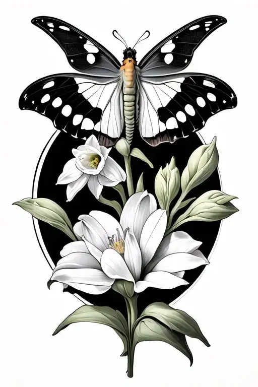 Luna Moth And Narcissus Flower