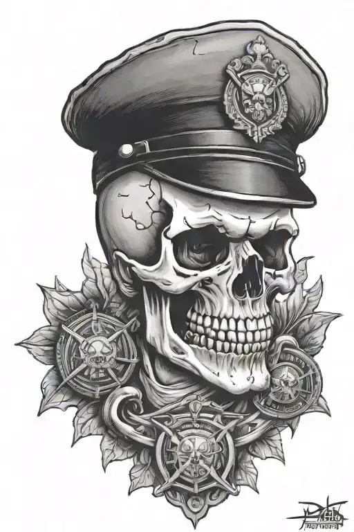 Skull With A Scally Cap And Police Badge