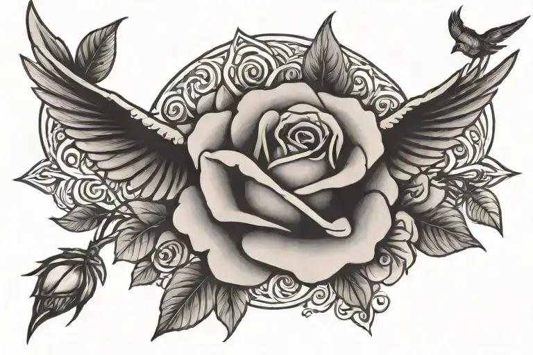 Rose Cross Bird Flying Away